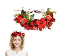 AWOCAN Women Flower Crown Headband Flower Headpiece Floral Crown Wedding Bridal Hair Garland Adjustable Flower Hair Wreath Crown for Women (RED)