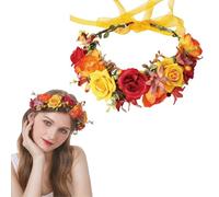 AWOCAN Women Flower Crown Headband Flower Headpiece Floral Crown Wedding Bridal Hair Garland Adjustable Flower Hair Wreath Crown for Women (ORANGE+YELLOW+RED)