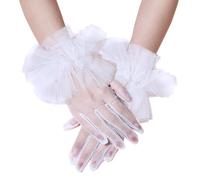 AWOCAN Women's Ruffled Tulle Mesh Gloves Wedding Bridal Short Gloves Tea Party Mesh Gloves Wrist Length Gloves Party Dance Gloves for Wedding Opera Evening Party (WHITE-1)