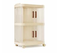 AWOI 2 Tier Stackable Bathroom Storage Cabinet with Wheels, Clear Slim Under Sink Organiser, Waterproof Narrow Cart with 3-Sided Access Doors for Small Spaces