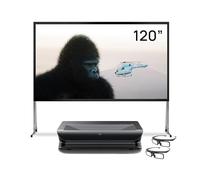 AWOL VISION LTV-3500 Pro Bundle with 150" Foldable Outdoor Screen with Stand and 3D Glasses (2-Pack), 4K UHD HDR10+ Dolby Vision Ultra Short Distance Triple Laser Projector, 3000 ISO Lumens