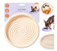 Awoo Lick Dish Silicone Dog & Cat Lick Mat & Slow Feeder with Suction Cups, Non-Slip, Dishwasher Safe, Extend Mealtime, Reduce Anxiety (Almond)