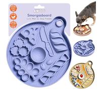 Awoo Smorgasboard - Silicone Dog and Puppy Lick Mat and Slow Feeder with Suction Cups - Non-Slip, Dishwasher Safe Pet Dish - Extends Mealtime for Fast Eaters - for Wet & Dry Food (Misty Blue)