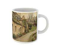 Awowee Coffee Mug Brown Bibury Traditional Cotswold Cottages in England Uk Retro 11 Oz Ceramic Tea Cup Mugs Best Gift Or Souvenir For Family Friends Coworkers