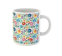 Awowee Coffee Mug Colorful Polish Folk Floral Pattern Wzory Lowickie Wycinanki Green 11 Oz Ceramic Tea Cup Mugs Best Gift Or Souvenir For Family Friends Coworkers