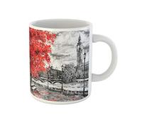 Awowee Coffee Mug Oil Painting on Canvas Street of London Big Ben 11 Oz Ceramic Tea Cup Mugs Best Gift Or Souvenir For Family Friends Coworkers