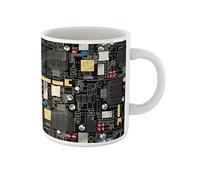 Awowee Coffee Mug Silver Ascii Circuit Board Components and Wires Electricity Gold 11 Oz Ceramic Tea Cup Mugs Best Gift Or Souvenir For Family Friends Coworkers