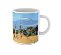 Awowee Coffee Mug Three Giraffe on Kilimanjaro Mount in National Park 11 Oz Ceramic Tea Cup Mugs Best Gift Or Souvenir For Family Friends Coworkers