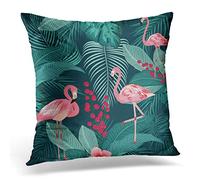 Awowee Cushion Cover 40x40cm/16x16inches Green of Flamingo Leaves Monstera Tropical Palm Tree Home Decor Throw Pillow Cover Square Pillowcase for Bed Sofa