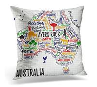 Awowee Cushion Cover 45x45cm/18x18inches Australian Tourist Map of Australia Sydney Culture House Opera Home Decor Throw Pillow Cover Square Pillowcase for Bed Sofa