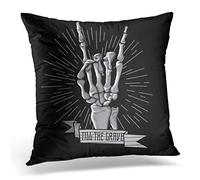 Awowee Cushion Cover 45x45cm/18x18inches Band Rock Roll Skeleton Hand Music Hard Hipster Symbol Home Decor Throw Pillow Cover Square Pillowcase for Bed Sofa
