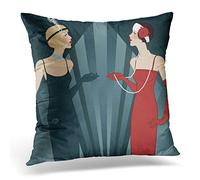 Awowee Cushion Cover 45x45cm/18x18inches Beige 1920S Flapper Girls Series Retro Party Black 1930S Home Decor Throw Pillow Cover Square Pillowcase for Bed Sofa