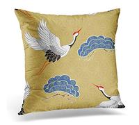 Awowee Cushion Cover 45x45cm/18x18inches Blue Flying Birds Crane Heron Japanese Pattern Oriental Motifs Home Decor Throw Pillow Cover Square Pillowcase for Bed Sofa