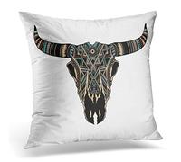 Awowee Cushion Cover 45x45cm/18x18inches Bull Buffalo Skull Native American Totem Aztec Head Animal Home Decor Throw Pillow Cover Square Pillowcase for Bed Sofa