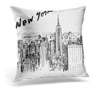 Awowee Cushion Cover 45x45cm/18x18inches City New York Skyline Nyc White Manhattan Black Night Home Decor Throw Pillow Cover Square Pillowcase for Bed Sofa