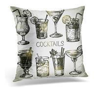 Awowee Cushion Cover 45x45cm/18x18inches Green Glass Sketch of Alcoholic Cocktails Orange Martini Margarita Home Decor Throw Pillow Cover Square Pillowcase for Bed Sofa