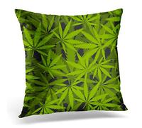 Awowee Cushion Cover 45x45cm/18x18inches Marijuana Leaves Pattern Cannabis Plant Green Dense Vegetation Home Decor Throw Pillow Cover Square Pillowcase for Bed Sofa