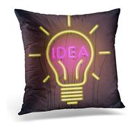 Awowee Cushion Cover 45x45cm/18x18inches Pink Neon of Successful Idea Inspired By Bulb Shape Home Decor Throw Pillow Cover Square Pillowcase for Bed Sofa