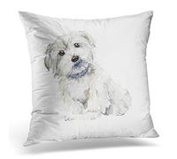 Awowee Cushion Cover 45x45cm/18x18inches Puppy Maltese Dog Portrait Small Watercolor Cute Animal Purebred Home Decor Throw Pillow Cover Square Pillowcase for Bed Sofa