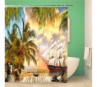 Awowee Decor Shower Curtain Arch Digital Fresco Pirate Ship Garden Sea Old Boat 180x180cm Polyester Fabric Waterproof Bath Curtains Set with Hooks for Bathroom