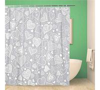 Awowee Decor Shower Curtain Gray Pattern Silver Grey Doodle Hearts Valentine Day Love 152x180cm Polyester Fabric Waterproof Bath Curtains Set with Hooks for Bathroom