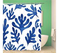 Awowee Decor Shower Curtain Watercolor Matisse Floral Pattern Amazing Blue Plant on Christmas 152x180cm Polyester Fabric Waterproof Bath Curtains Set with Hooks for Bathroom