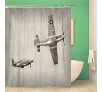 Awowee Decor Shower Curtain Ww2 World War Ii Fighter Airplanes in Flight Second 180x180cm Polyester Fabric Waterproof Bath Curtains Set with Hooks for Bathroom