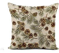 Awowee Flax Throw Pillow Cover Green Pattern Pine Cones Realistic Look Vintage Pinecone Winter 18x18 Inches Pillowcase Home Decor Square Cotton Linen Pillow Case Cushion Cover