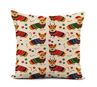 Awowee Linen Cushion Cover 45x45cm Christmas Pattern with Corgis Corgi Dog Candy Funny Santa Pet Print Adorable Animal Home Decor Throw Pillow Cover Square Pillowcase for Bed Sofa