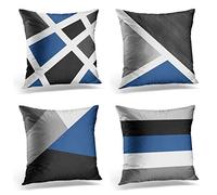 Awowee Set of 4 Cushion Covers 50x50cm/20x20inches Blue Grey Black Geometric Home Decor Throw Pillow Covers Square Pillowcases for Bed Sofa Couch