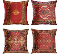 Awowee Set of 4 Cushion Covers 50x50cm/20x20inches Colorful Red Tribal Home Decor Throw Pillow Covers Square Pillowcases for Bed Sofa Couch