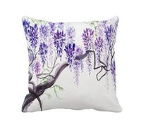 Awowee Throw Pillow Cover Blue Original Watercolor Painting of Beautiful Wisteria Branches 18x18 Inches Pillowcase Home Decorative Square Pillow Case Cushion Cover