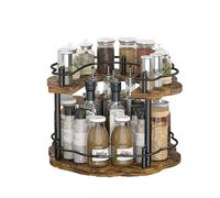 Awoyep Turntable Organiser Spice Racks: 2 Tier Wood Adjustable Rotating Spice Rack Revolving Condiment Holder for Cabinet Pantry Kitchen Countertop Dining Table Cupboard Bathroom Storage