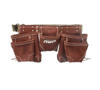 AWP Suede Leather General Construction Tool Pouch Apron | 11-Pocket Tool Organization Work Belt | Brown | Fits Up to 50" Waist Size