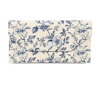 AWRIUK Cash Envelope Wallet Cute PU Leather Envelopes Bag for Men and Women, Reusable Budget Pouch for Budgeting Billing Navy Floral Flowers