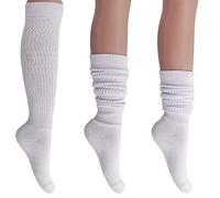 AWS/American Made Slouch Socks Cotton Scrunch Knee High Extra Long and Heavy Socks, White, 5-10