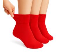 AWS/American Made Soft Cotton Diabetic Loose Fit Ankle Socks with Non-Binding Top 3 Pairs Shoe Size 9-11, Red, 9-11