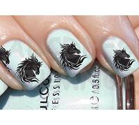 AWS set Water decals Horse head black Tribal nails nail art Stickers stallion black horse transfer decoration tribal ead (20)