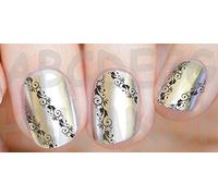 AWS Set Water Decals Lace Leaves and Swirls Floral Black Stripes Borders Nail Art Lace Stickers Classic Style Transfer Black Lace Edge Classic Floral Leave Swirlings Crochet