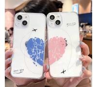 Awsaccy Cute Matching Phone Cases for Couples His and Her iPhone 15 Pro Phone Case Cover Perfect Lover's Gift, Valentine Gift Love Set Gift for Her Him Boyfriend Girlfriend Blue
