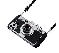 Awsaccy Emily in Paris Phone Case iPhone 11 Pro Max Camera Case Vintage Cover Cute 3D Cool Unique Camera Design Case PC Silicone Cover with Removable Neck Strap Lanyard for Girls Women Black
