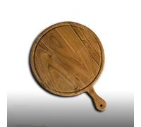 Awse Acacia Wood Round Pizza Serving Board with Handle, Natural Grain Pattern, 13.7x10.5x0.6 Inches, Premium Artisan Crafted