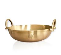Awse Brass Kadai Cooking Pot, Gold, Traditional Indian Cookware, 21 cm, Heavy-Duty, Quick Heating, Rust Proof, Hand-Crafted by Artisans, for Gas Stove