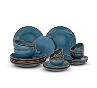 AWSE Ceramic Dinnerware Set, Greenish Blue, 20-Piece Ceramic Dining Set with 6 Dinner Plates, 6 Side Plates, 6 Small Bowls, 2 Serving Bowls, Reactive Glaze, Microwave Safe