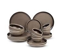 AWSE Ceramic Dinnerware Set, Smoke Grey, 20-Piece Dining Set with 6 Dinner Plates, 6 Side Plates, 6 Small Bowls, 2 Serving Bowls, Microwave Safe, Semi-Glossy Round Design