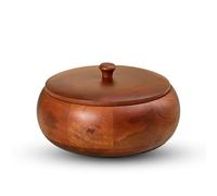 AWSE Handcrafted Roti Casserole, Mahogany Brown Mango Wood, Round Hot Pot with Lid, Traditional Kitchen Storage Container, 22x12x7.5 cm