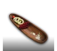 Awse Handpainted Mango Wood Serving Platter, Brown, Rectangular Snacks Tray with Floral Design, 34x11x1.6 cm