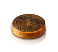 Awse Spice Box with 7 Containers, Golden Acacia Wood, Round, 24.5x24.5x8 cm, Premium Finish, Classic Design, Handcrafted Masala Container