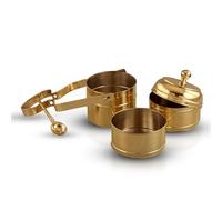 Awse Vintage Style Brass Tiffin Carrier, Golden, 3-Tier Lunch Box with Handle, 25cm Height x 12cm Width, Pure Brass Construction, 1.5kg