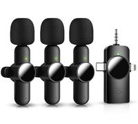 AWSENS 3 in 1 Mini Microphone,Wireless Lavalier Microphones for iPhone Android Camera USB-C,2.4G Ultra-Low Delay,Noise Reduction,Microphone Video Recording, Live Streaming (Black, 3microphone) (3)